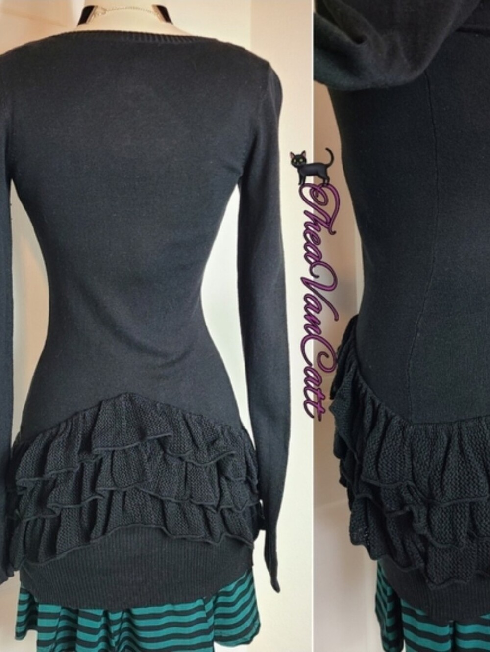 Vtg Betsey Johnson layered ruffles button down long sleeves mini length sweater! - Picture 3 of 4